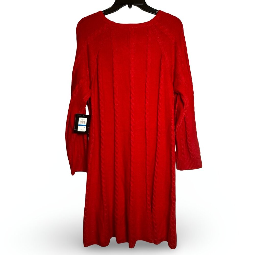 Jessica Howard Cable Knit Sweater Dress Womens XL Red A-Line Round Neck Cozy NWT - Picture 2 of 9